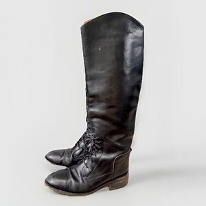 Ralph Lauren Black Leather Tall Equestrian Riding Boots Size 7B Italy Laces